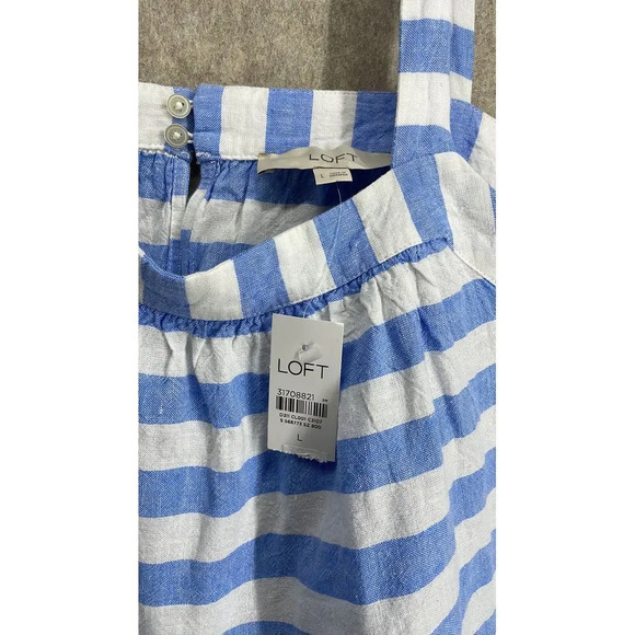 Loft Linen Blend Blue/White Striped Baby Doll Halter Top Size Large (L) - Picture 7 of 7